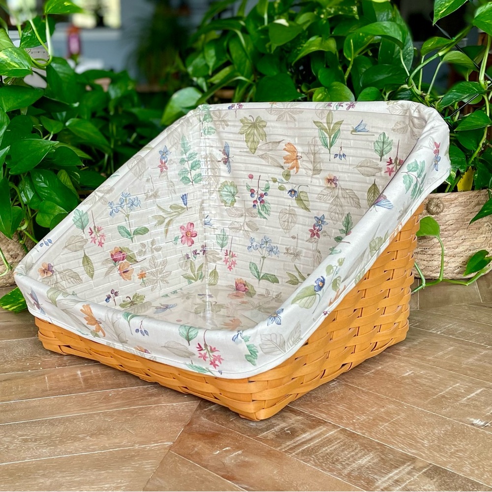 Longaberger Book Keeper Basket Set w/Botanical Fields Liner & Protector 2002